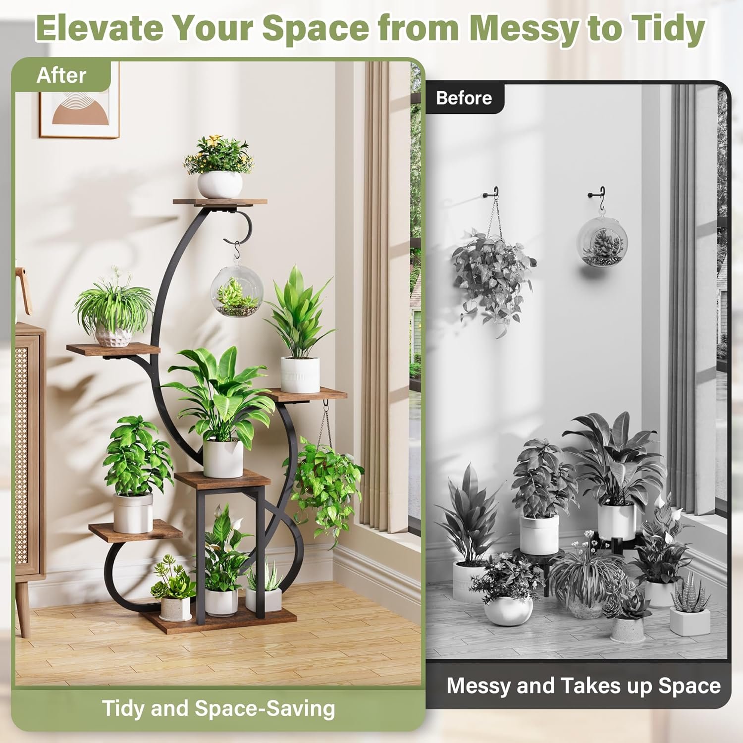 Plant Stand Indoor with Grow Lights, 6 Tiered Corner Plant Shelf , 47'' Plant Stands for Multiple Plants, Metal Curve Shaped Plant Holder Display Rack , Flower Stands for Living Room Patio Home Decor - Image 10