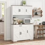 71" Pantry Cabinet with Charging Station, Large Capacity Kitchen Hutch Storage Cabinet, Kitchen Cabinet with Microwave Stand, Storage Drawers & Adjustable Shelves for Dining Room, White - Image 3