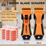REXBETI Razor Blade Scraper Tool, 2 Pack Razor Scraper with Extra 314Pcs Razor Blades -14Pcs Metal and 300Pcs Plastic Blades, Cleaning Scraper Tool, Cooktop, Paint, Glass Scraper - Image 3