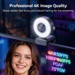 EMEET S600L 4K Webcam for Streaming with Ring Light, 4 Lighting Modes, Rainbow Effect, 1/2" Sensor, AI Imaging, 0.2S PDAF, 2 Mics, Dial Control, 4K Webcam with Light for OBS/Twitch/YouTube/Zoom/PC/Mac - Image 4