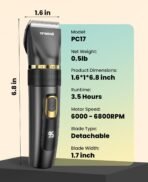 oneisall Dog Clippers Low Noise, Pro Dog Grooming Clippers Kit with Rechargeable Cordless Shaver Trimmer for Dogs Cats, IPX7 Waterproof Pet Clippers Grooming At Home - Image 6