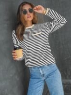 LILLUSORY Womens Striped Soft Knit Pullover Sweater Loose Fit Shirts with Chest Pocket - Image 3