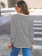LILLUSORY Womens Striped Soft Knit Pullover Sweater Loose Fit Shirts with Chest Pocket - Image 5
