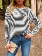 LILLUSORY Womens Striped Soft Knit Pullover Sweater Loose Fit Shirts with Chest Pocket - Image 7