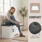 2-Tier Storage Bench, 47.2" Wide Shoe Bench with Padded Seat Cushion, Entryway Bench with 4 Barn Doors and Adjustable Shelf, White - Image 4