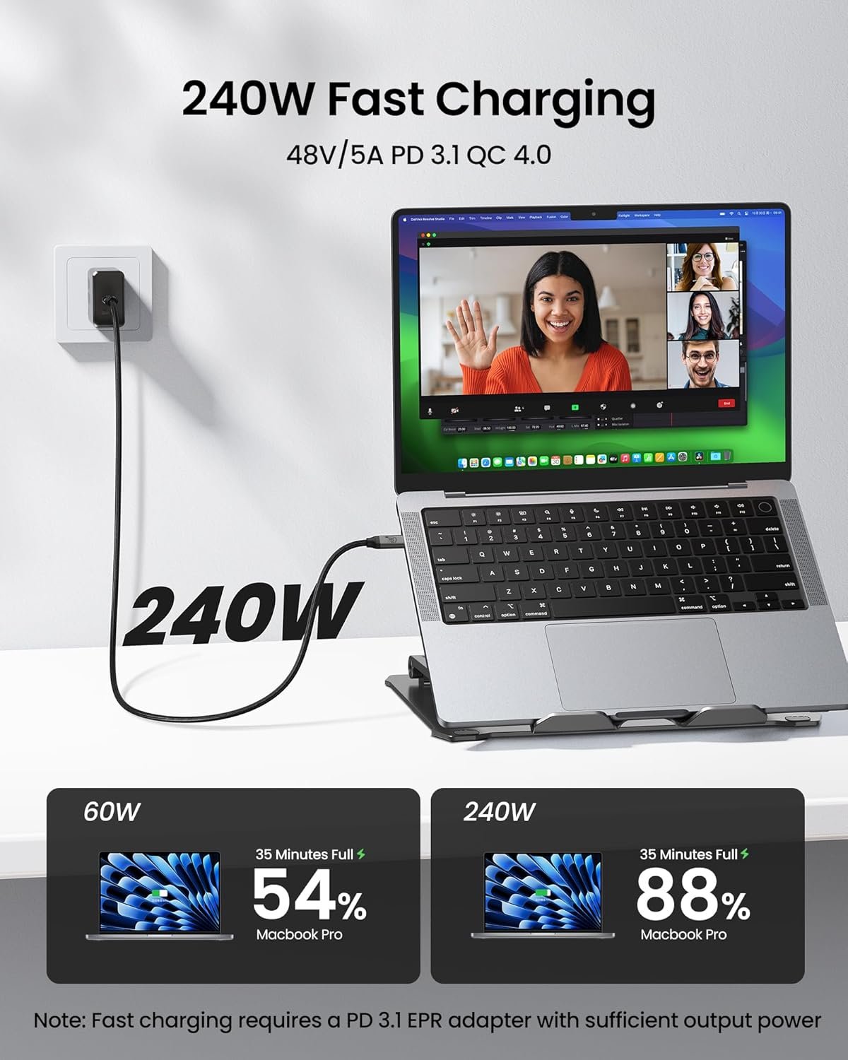 Silkland USB C Monitor Display Cable 3.3FT 4K@144Hz/60Hz, 8K USB C 3.2 Gen 2x2 Video Cable, 20Gbps Data Transfer, 240W PD Charging, Type C Compatible for iPhone 17, MacBook, CarPlay, Portable Monitor - Image 6