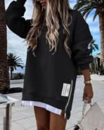 CHICME Womens Long Sleeve Zipper Slit Oversized Sweatshirt Casual Pullover Zipper Hoodies Fall Clothes - Image 5