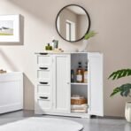 Yaheetech Wooden Bathroom Floor Cabinet, Side Storage Organizer Cabinet with 4 Drawers & Double Doors, Freestanding Entryway Storage Unit Console Table, Bathroom Furniture Home Decor, White - Image 3