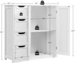 Yaheetech Wooden Bathroom Floor Cabinet, Side Storage Organizer Cabinet with 4 Drawers & Double Doors, Freestanding Entryway Storage Unit Console Table, Bathroom Furniture Home Decor, White - Image 4