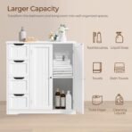 Yaheetech Wooden Bathroom Floor Cabinet, Side Storage Organizer Cabinet with 4 Drawers & Double Doors, Freestanding Entryway Storage Unit Console Table, Bathroom Furniture Home Decor, White - Image 5
