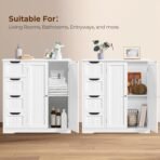 Yaheetech Wooden Bathroom Floor Cabinet, Side Storage Organizer Cabinet with 4 Drawers & Double Doors, Freestanding Entryway Storage Unit Console Table, Bathroom Furniture Home Decor, White - Image 6