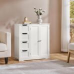 Yaheetech Wooden Bathroom Floor Cabinet, Side Storage Organizer Cabinet with 4 Drawers & Double Doors, Freestanding Entryway Storage Unit Console Table, Bathroom Furniture Home Decor, White - Image 8