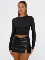 Trendy Queen Womens Long Sleeve T Shirts Fall Fashion 2026 Basic Crop Tops Going Out Outfits Y2k Clothes - Image 3
