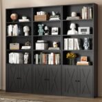Shintenchi Bookshelf, Industrial Bookshelves and Bookcases with Doors Floor Standing 6 Shelf Display Storage Shelves 70.9 inches Tall Bookcase for Home Office, Living Room (Black) - Image 3