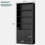 Shintenchi Bookshelf, Industrial Bookshelves and Bookcases with Doors Floor Standing 6 Shelf Display Storage Shelves 70.9 inches Tall Bookcase for Home Office, Living Room (Black) - Image 4