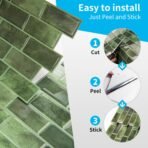 Art3d 10-Sheet Kitchen Backsplash Tiles Peel and Stick, Self Adhesive Wall Tile Sticker for Kitchen Island Bathroom Laundry Room RV Renter 12" x 12" - Jade Green - Image 8