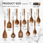 Wooden Spoons for Cooking, Nonstick Cooking Utensil Set with 10 Piece Acacia Wooden Spatulas and Spoons for Cooking, Terrific for Everyday Kitchen Tasks - Image 3