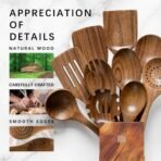 Wooden Spoons for Cooking, Nonstick Cooking Utensil Set with 10 Piece Acacia Wooden Spatulas and Spoons for Cooking, Terrific for Everyday Kitchen Tasks - Image 5