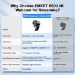 EMEET S600 4K Webcam for Streaming - Sony 1/2.55'' Sensor, PDAF Autofocus, 1080P@60FPS, 2 Noise Reduction Mics, Built-in Privacy Cover, 73° FOV, Streaming Camera for Live Commerce/Gaming/Beauty - Image 5