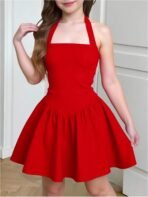 SHENHE Girl's Summer Fit and Flare Dress Halter Wedding Guest Party Flowy Short Dress - Image 3