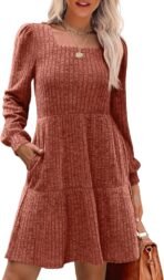 Sampeel Womens Square Neck Long Sleeve Fall Dresses Casual Babydoll Sweater Dress - Image 3
