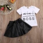 Toddler Girls Fashion Clothes Set Sassy Beauty Mini Boss Short Sleeve Tops+Mini Button Skirts Dress Summer Outfit - Image 3