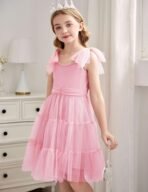 Arshiner Girls Dresses Summer Sleeveless Bow-Tie Straps Formal Fancy Party Birthday Tulle Dress - Image 3