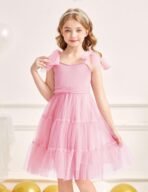 Arshiner Girls Dresses Summer Sleeveless Bow-Tie Straps Formal Fancy Party Birthday Tulle Dress - Image 4
