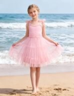 Arshiner Girls Dresses Summer Sleeveless Bow-Tie Straps Formal Fancy Party Birthday Tulle Dress - Image 6