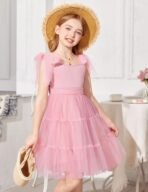 Arshiner Girls Dresses Summer Sleeveless Bow-Tie Straps Formal Fancy Party Birthday Tulle Dress - Image 8