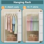Dresser with Hanging Rack, 4 Drawers Small Closet for Bedroom, Reversible Fabric Kids Chest of Drawers with Clothes Rack, Tall Storage Tower, Sturdy Frame, White, 44''H - Image 4