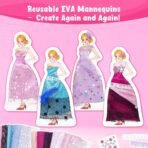 Poke-in Fashion Designer Kit for Girls, No-Sew DIY Craft Toys with 6 EVA Mannequins & Real Fabric, Safe & Non-Toxic Creative Dress Up Activity, Mess-Free Arts and Crafts Gift for Girls Age 5-12 - Image 5