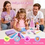 Poke-in Fashion Designer Kit for Girls, No-Sew DIY Craft Toys with 6 EVA Mannequins & Real Fabric, Safe & Non-Toxic Creative Dress Up Activity, Mess-Free Arts and Crafts Gift for Girls Age 5-12 - Image 8