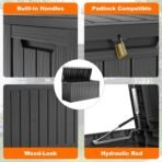 90 Gallon Resin Deck Box, Lockable Patio Outdoor Storage Box for Furniture, Garden Tools and Tools Storage, Waterproof Outside Storage Box - Black - Image 4