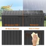 90 Gallon Resin Deck Box, Lockable Patio Outdoor Storage Box for Furniture, Garden Tools and Tools Storage, Waterproof Outside Storage Box - Black - Image 5