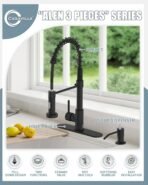 Kitchen Faucet Set, Black Kitchen Sink Faucets with Pull Down Sprayer and Soap Dispenser, Single Handle Stainless Steel Faucets for Kitchen Sinks, Farmhouse RV Faucet with Deck Plate - Image 3