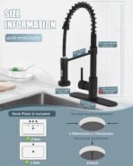 Kitchen Faucet Set, Black Kitchen Sink Faucets with Pull Down Sprayer and Soap Dispenser, Single Handle Stainless Steel Faucets for Kitchen Sinks, Farmhouse RV Faucet with Deck Plate - Image 6