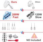 5-Speed Electric Hand Mixer, 4 Large Mixing Bowls Set, Handheld Mixers with Whisks Beater, Stainless Steel Metal Nesting Bowl Measuring Cups Spoons Kitchen Cake Blender for Baking Supplies - Image 5