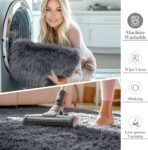 OLANLY Area Rugs for Living Room Bedroom, Machine Washable 4x5.9 ft Soft Fluffy Shaggy Bedside Rug, Indoor Floor Carpet for Kids Girls and Boys, Dorms, Nursery Rooms, Home Decor Aesthetic, Grey - Image 3