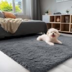 OLANLY Area Rugs for Living Room Bedroom, Machine Washable 4x5.9 ft Soft Fluffy Shaggy Bedside Rug, Indoor Floor Carpet for Kids Girls and Boys, Dorms, Nursery Rooms, Home Decor Aesthetic, Grey - Image 4