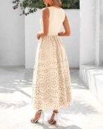 dowerme Women Summer Dresses 2026 Casual Sleeveless Crewneck A-Line Boho Lace Eyelet Cotton Tank Maxi Dress with Pockets - Image 6