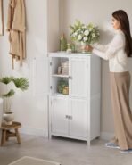 VASAGLE Floor Storage Cabinet, Freestanding Storage Unit with 4 Doors, Adjustable Shelves, 11.8 x 23.6 x 43.3 Inches, for Entryway, Bathroom, White UBBC552P31 - Image 3