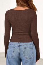 PRETTYGARDEN Women's Long Sleeve Cowl Neck Ribbed Knit Spring Shirts Slim Fit Ruched Going Out Crop Tops Basic T-Shirts - Image 6