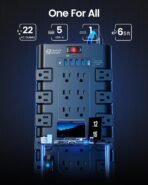 Power Strip, SUPERDANNY Surge Protector with 22 AC Outlets and 6 USB Charging Ports, 1875W/15A, 2100 Joules, 6.5Ft Flat Plug Heavy Duty Extension Cord for Home, Office, Dorm, Gaming Room, Black - Image 3