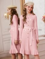 GRACE KARIN Girls Fall Sweater Dress Tween Long Sleeve Fashion Button Front Fancy Ruffle Winter Casual Dresses Size 6-14 - Image 3