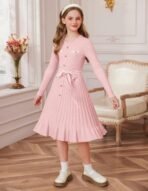 GRACE KARIN Girls Fall Sweater Dress Tween Long Sleeve Fashion Button Front Fancy Ruffle Winter Casual Dresses Size 6-14 - Image 4