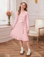 GRACE KARIN Girls Fall Sweater Dress Tween Long Sleeve Fashion Button Front Fancy Ruffle Winter Casual Dresses Size 6-14 - Image 5