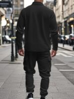Men's Fleece Cargo Jacket Tracksuit Set 2 Pieces Solid Color Long Sleeve Button up Jacket and Cargo Pants Set - Image 4