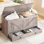 HOOBRO Storage Chest, 39.3" Toy Chest with Drawer, Wooden Storage Bench, Sturdy Entryway Bench Supports 220 lb, Safety Hinge, U-Shaped Opening, Easy Assembly, Greige BG710CW01G1 - Image 3