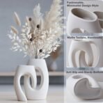 Ceramic Vase Set of 2 by DecoVlog, White Hollow Living Room Decor Vase, Minimalist Decorative Modern Boho Vase for Table Centerpiece Wedding Dining Living Room Office House Decoration - Image 4
